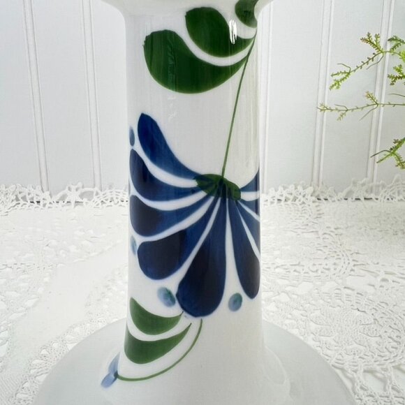 Dansk Sage Song Collection Porcelain Candle Holder 6.75" White Blue Floral - Picture 2 of 7